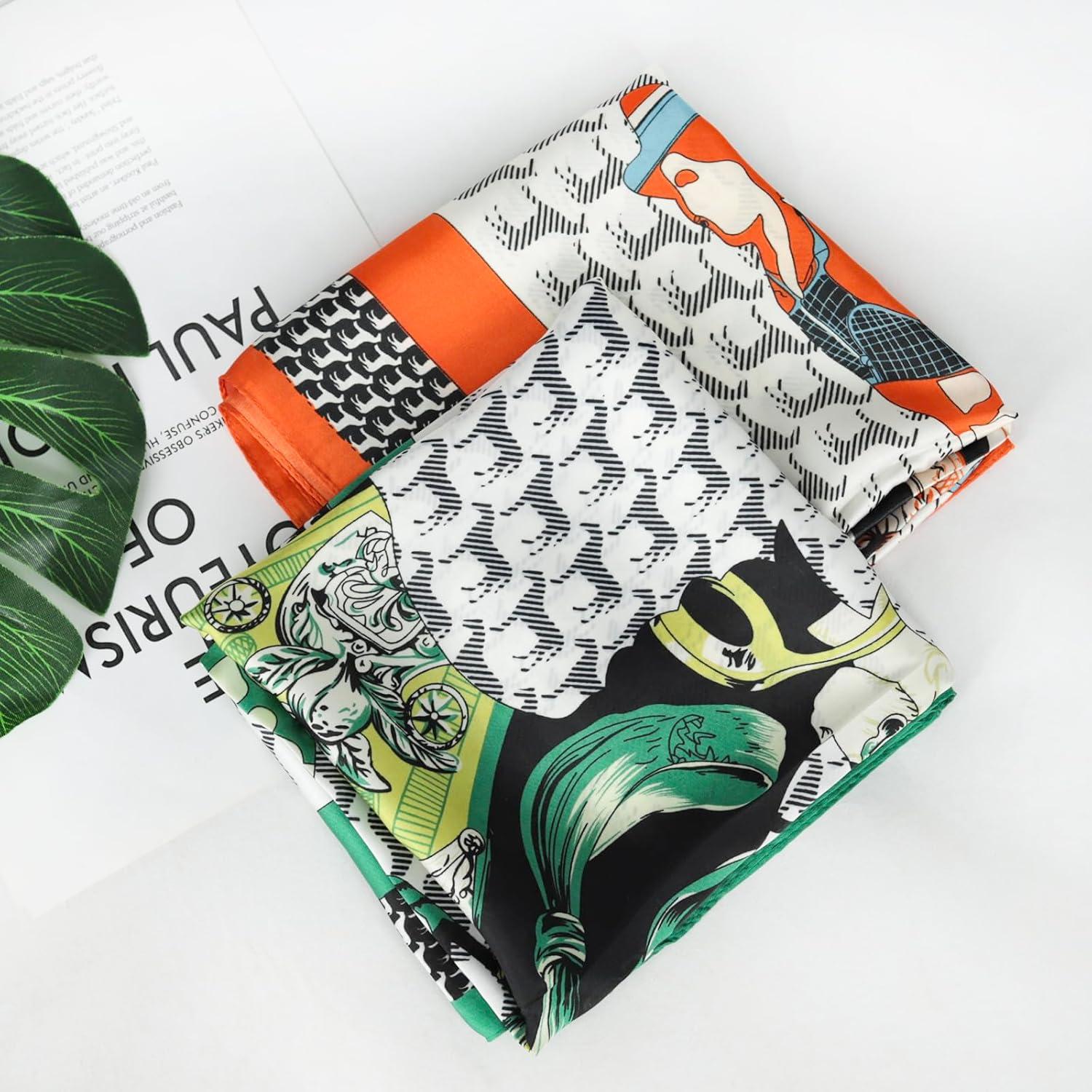 imageEXTREE Fashion Silky Satin Headscarf for Women Girls Exquisite Pattern Lightweight Silk Graceful Scarfs 275 x 275 inchesMiju Pony Totem