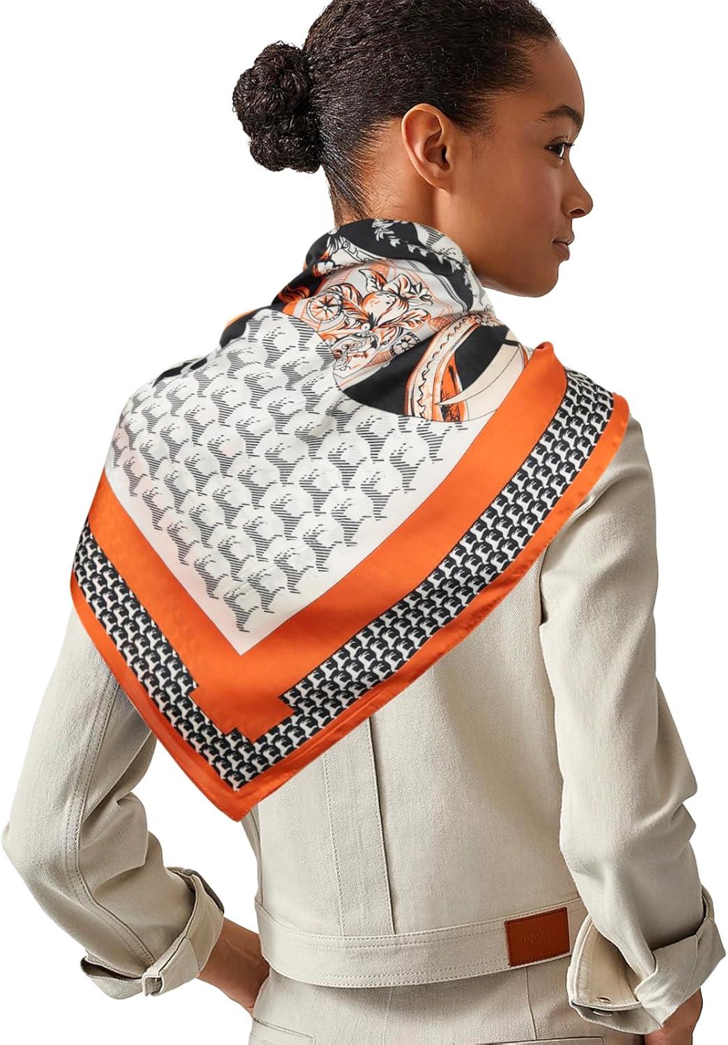 imageEXTREE Fashion Silky Satin Headscarf for Women Girls Exquisite Pattern Lightweight Silk Graceful Scarfs 275 x 275 inchesMiju Pony Totem