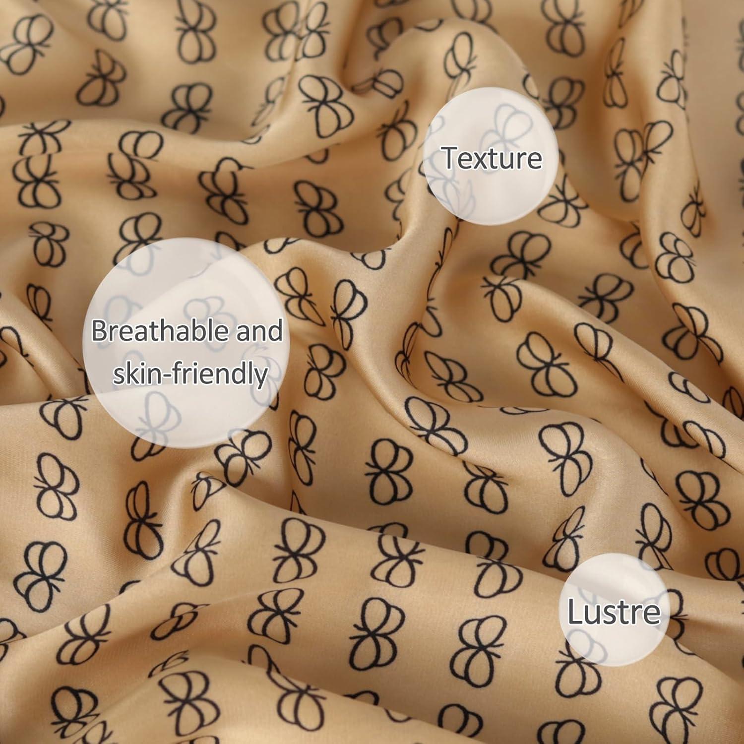 imageEXTREE Fashion Silky Satin Headscarf for Women Girls Exquisite Pattern Lightweight Silk Graceful Scarfs 275 x 275 inchesMika Gold Butterfly Totem