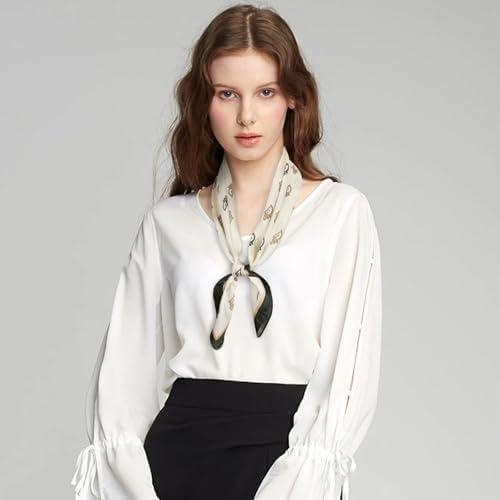 imageEXTREE Fashion Silky Satin Headscarf for Women Girls Exquisite Pattern Lightweight Silk Graceful Scarfs 275 x 275 inchesOff White Letter D