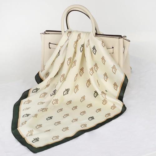 imageEXTREE Fashion Silky Satin Headscarf for Women Girls Exquisite Pattern Lightweight Silk Graceful Scarfs 275 x 275 inchesOff White Letter D