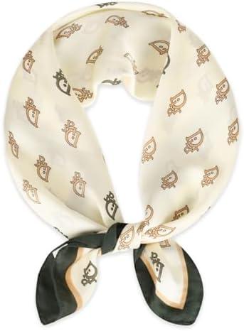 imageEXTREE Fashion Silky Satin Headscarf for Women Girls Exquisite Pattern Lightweight Silk Graceful Scarfs 275 x 275 inchesOff White Letter D