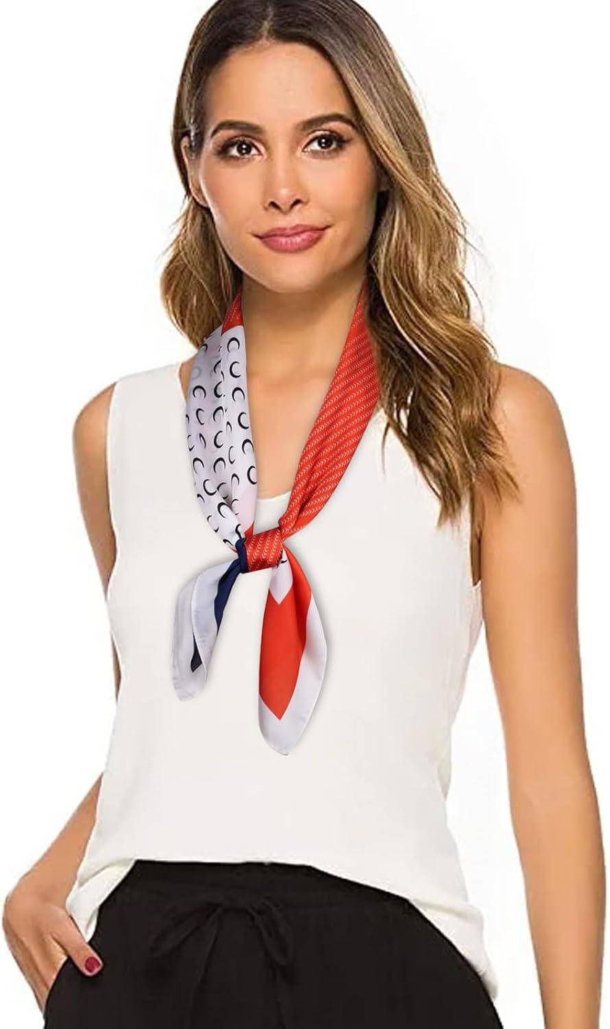 imageEXTREE Fashion Silky Satin Headscarf for Women Girls Exquisite Pattern Lightweight Silk Graceful Scarfs 275 x 275 inchesOrange and White Moon