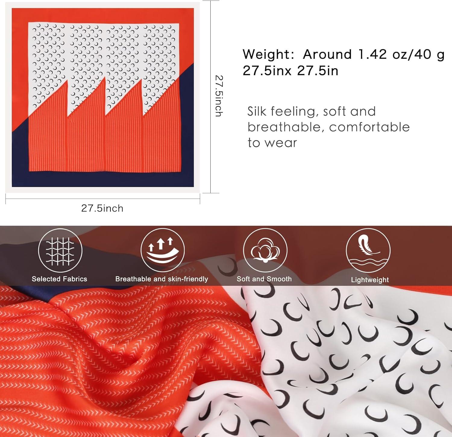 imageEXTREE Fashion Silky Satin Headscarf for Women Girls Exquisite Pattern Lightweight Silk Graceful Scarfs 275 x 275 inchesOrange and White Moon