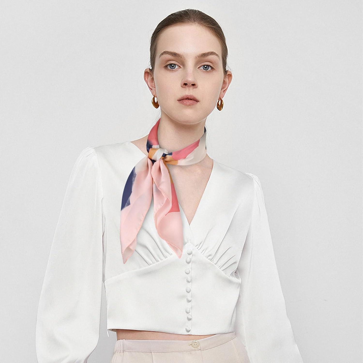 imageEXTREE Fashion Silky Satin Headscarf for Women Girls Exquisite Pattern Lightweight Silk Graceful Scarfs 275 x 275 inchesPink Dreamy Dots