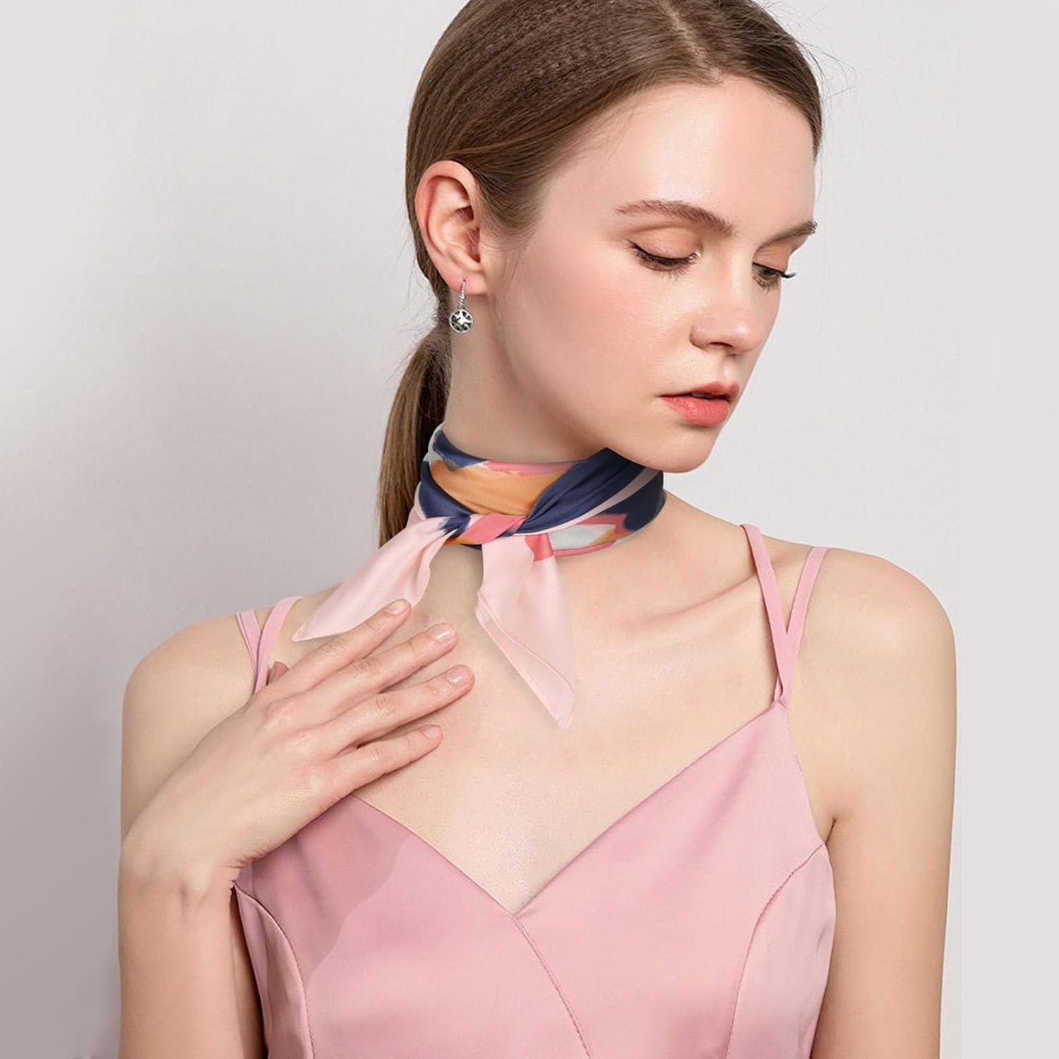 imageEXTREE Fashion Silky Satin Headscarf for Women Girls Exquisite Pattern Lightweight Silk Graceful Scarfs 275 x 275 inchesPink Dreamy Dots