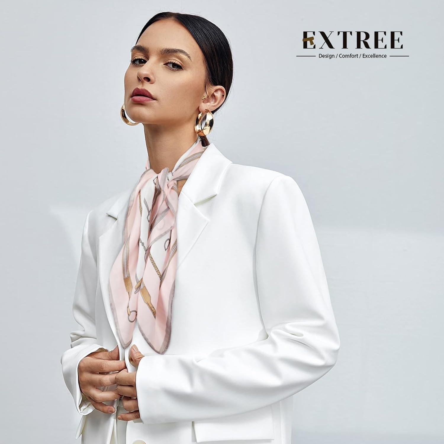 imageEXTREE Fashion Silky Satin Headscarf for Women Girls Exquisite Pattern Lightweight Silk Graceful Scarfs 275 x 275 inchesPink Edge Horseshoe Buckle