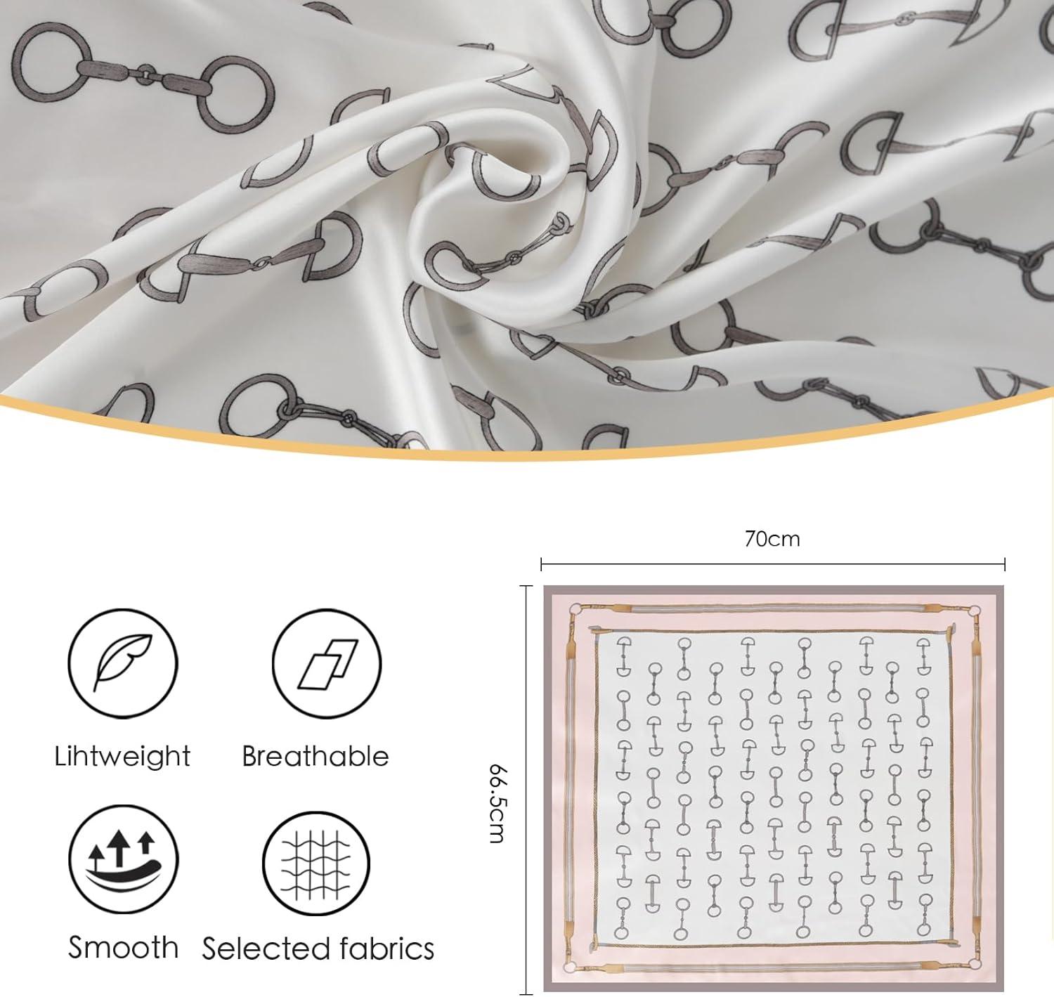 imageEXTREE Fashion Silky Satin Headscarf for Women Girls Exquisite Pattern Lightweight Silk Graceful Scarfs 275 x 275 inchesPink Edge Horseshoe Buckle