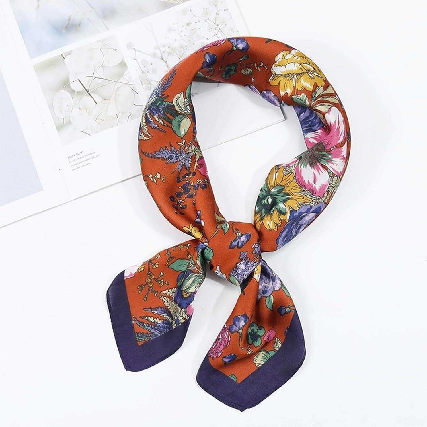 imageEXTREE Fashion Silky Satin Headscarf for Women Girls Exquisite Pattern Lightweight Silk Graceful Scarfs 275 x 275 inchesPurple Rust Red