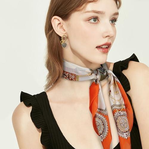 imageEXTREE Fashion Silky Satin Headscarf for Women Girls Exquisite Pattern Lightweight Silk Graceful Scarfs 275 x 275 inchesSaddle Leather Buckle Orange