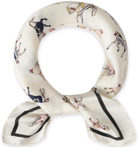 imageEXTREE Fashion Silky Satin Headscarf for Women Girls Exquisite Pattern Lightweight Silk Graceful Scarfs 275 x 275 inchesSolid Pony Beige