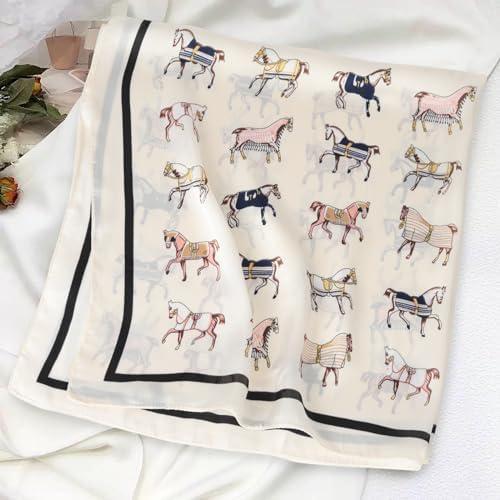imageEXTREE Fashion Silky Satin Headscarf for Women Girls Exquisite Pattern Lightweight Silk Graceful Scarfs 275 x 275 inchesSolid Pony Beige