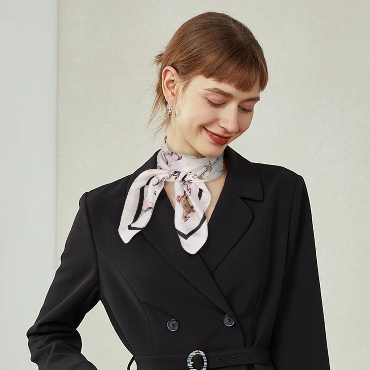 imageEXTREE Fashion Silky Satin Headscarf for Women Girls Exquisite Pattern Lightweight Silk Graceful Scarfs 275 x 275 inchesSolid Pony Beige