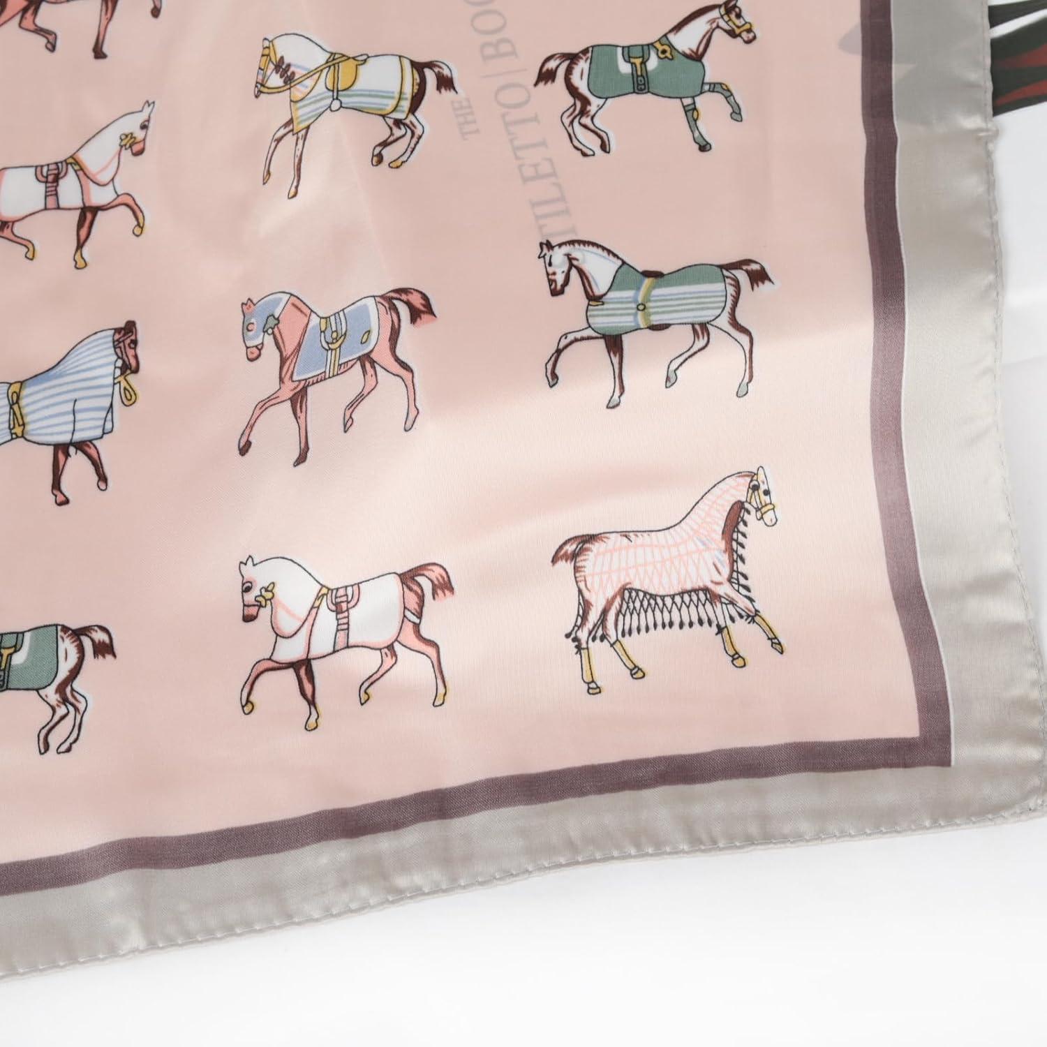 imageEXTREE Fashion Silky Satin Headscarf for Women Girls Exquisite Pattern Lightweight Silk Graceful Scarfs 275 x 275 inchesSolid Pony Pink