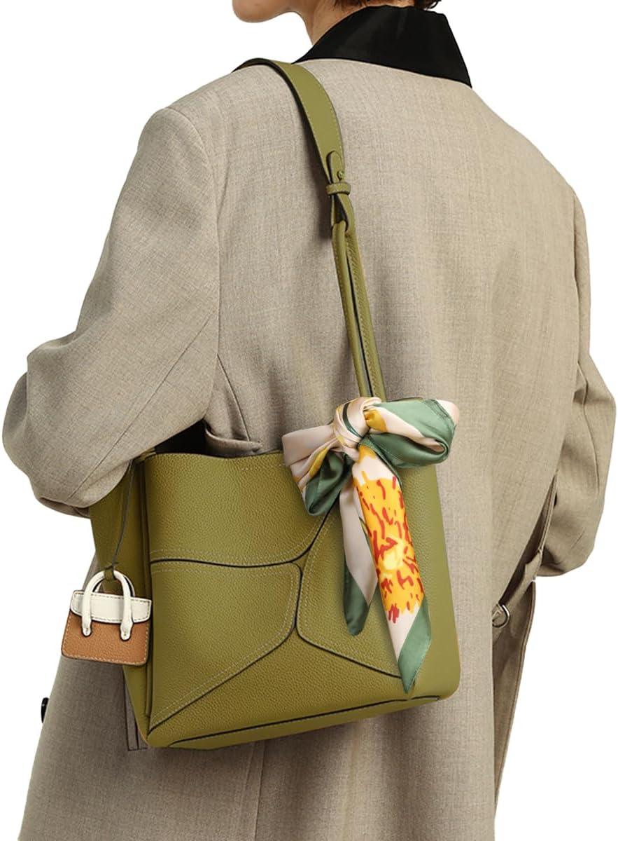 imageEXTREE Fashion Silky Satin Headscarf for Women Girls Exquisite Pattern Lightweight Silk Graceful Scarfs 275 x 275 inchesSunflower Green Edge