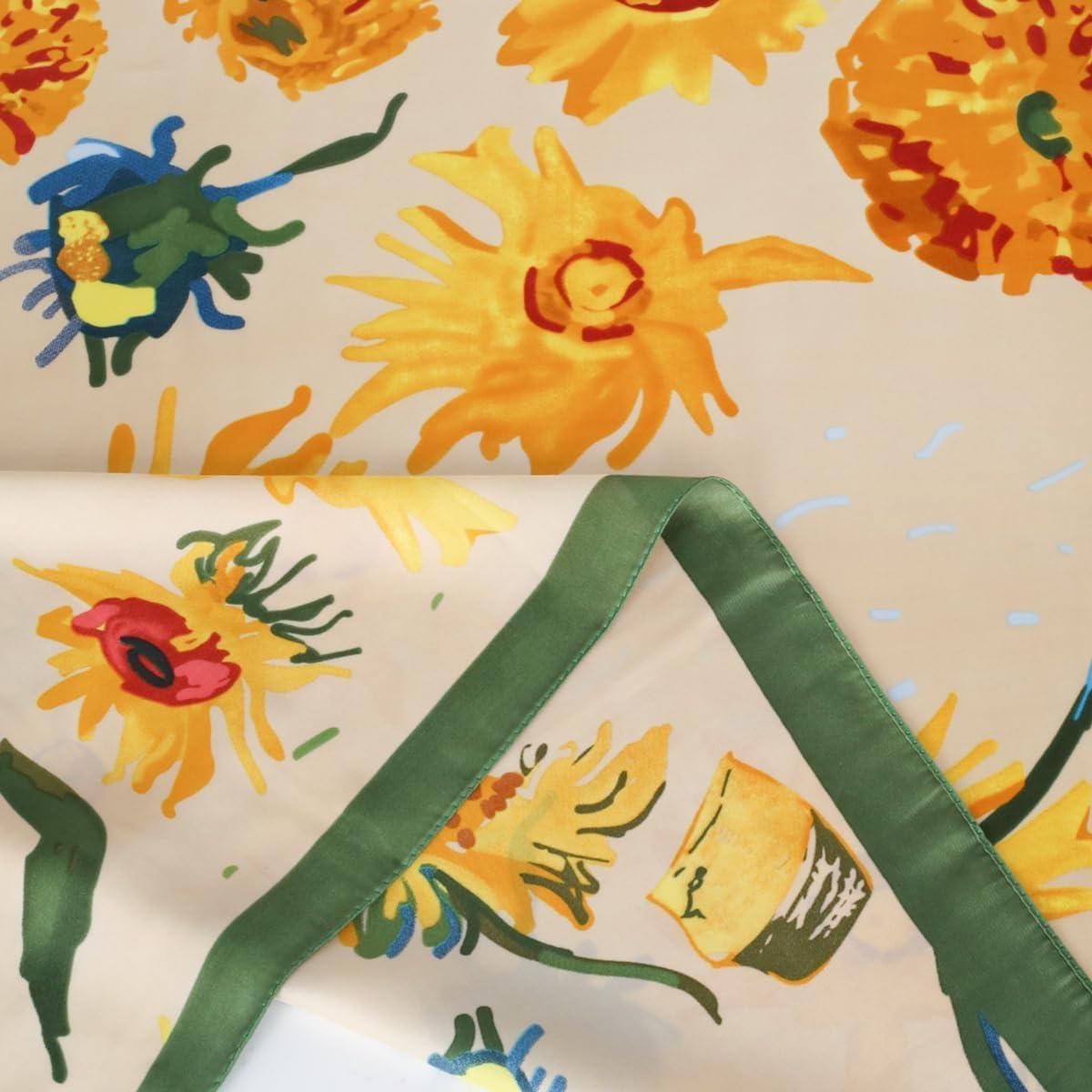 imageEXTREE Fashion Silky Satin Headscarf for Women Girls Exquisite Pattern Lightweight Silk Graceful Scarfs 275 x 275 inchesSunflower Green Edge