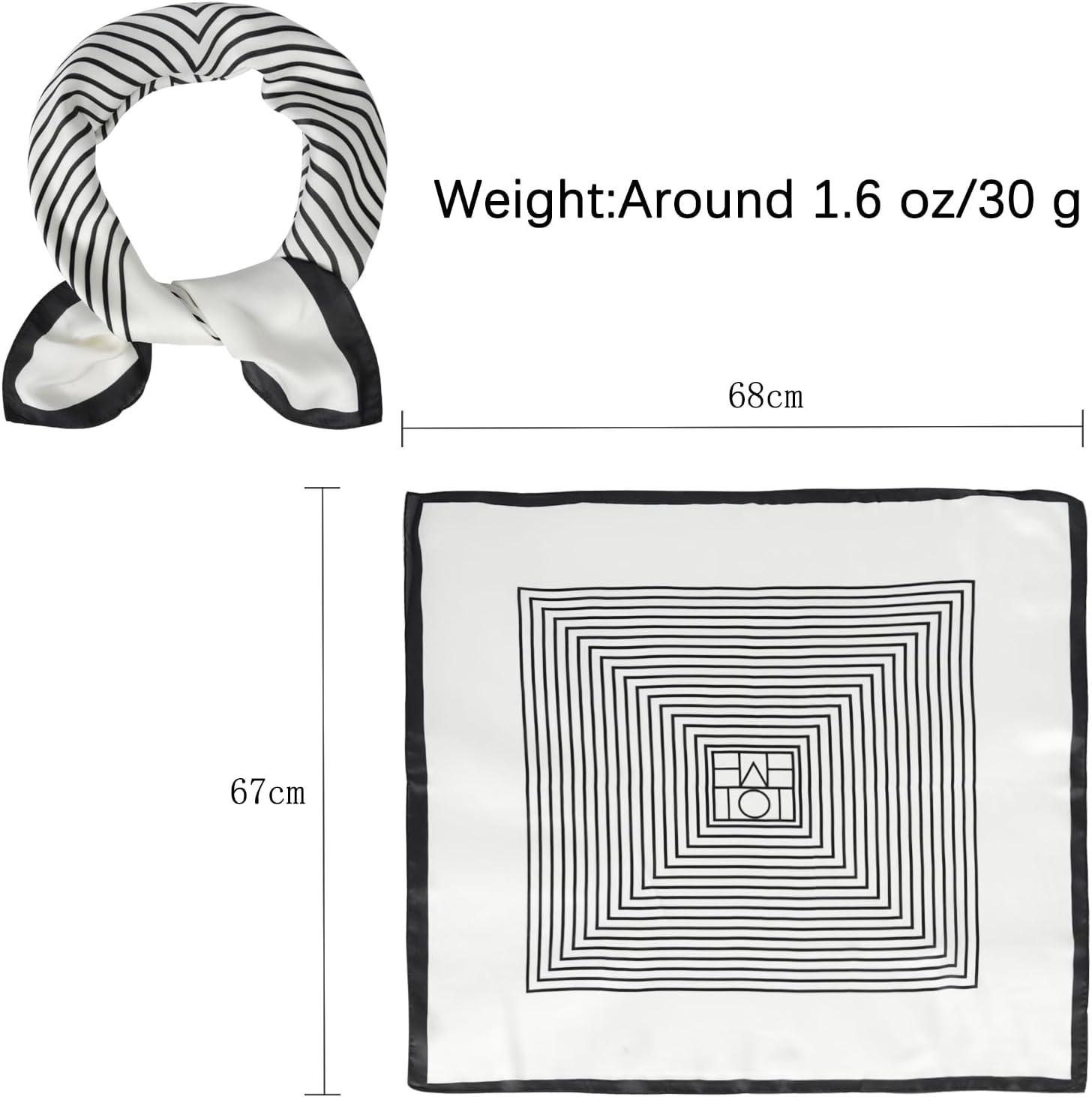 imageEXTREE Fashion Silky Satin Headscarf for Women Girls Exquisite Pattern Lightweight Silk Graceful Scarfs 275 x 275 inchesWide Stripes White