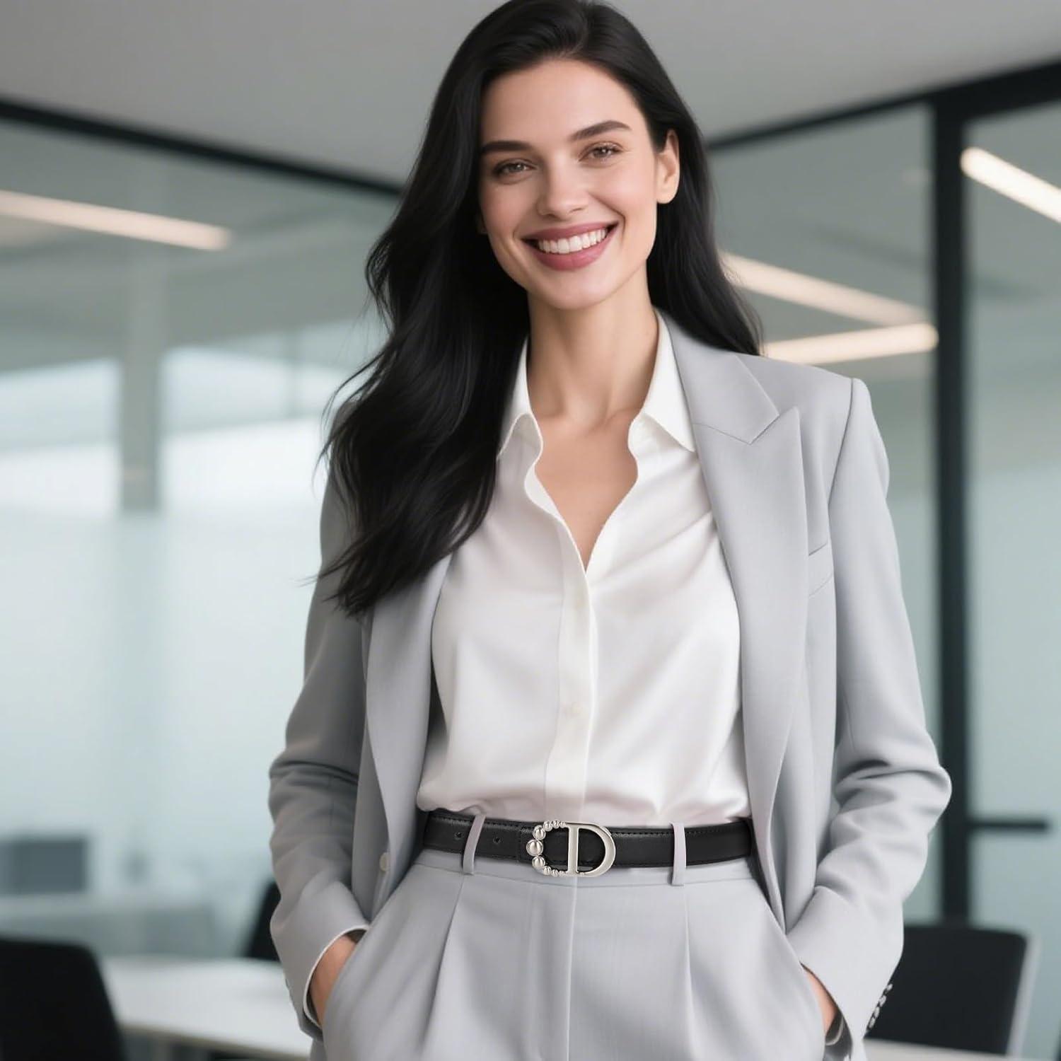 imageEXTREE Gold Buckle Belts for Women Fashion Waist Band Elegant Ladies Belt Gift for WomenIdeal for Dresses JeansClassic Brushed Silver