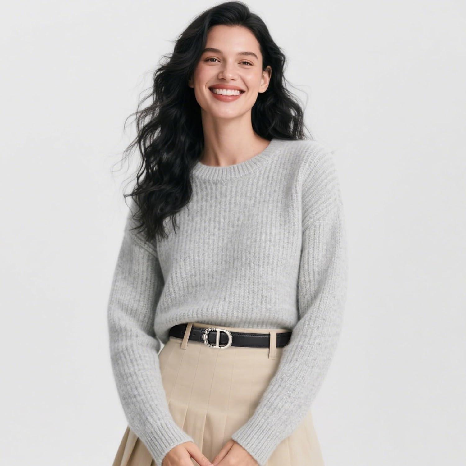 imageEXTREE Gold Buckle Belts for Women Fashion Waist Band Elegant Ladies Belt Gift for WomenIdeal for Dresses JeansClassic Brushed Silver