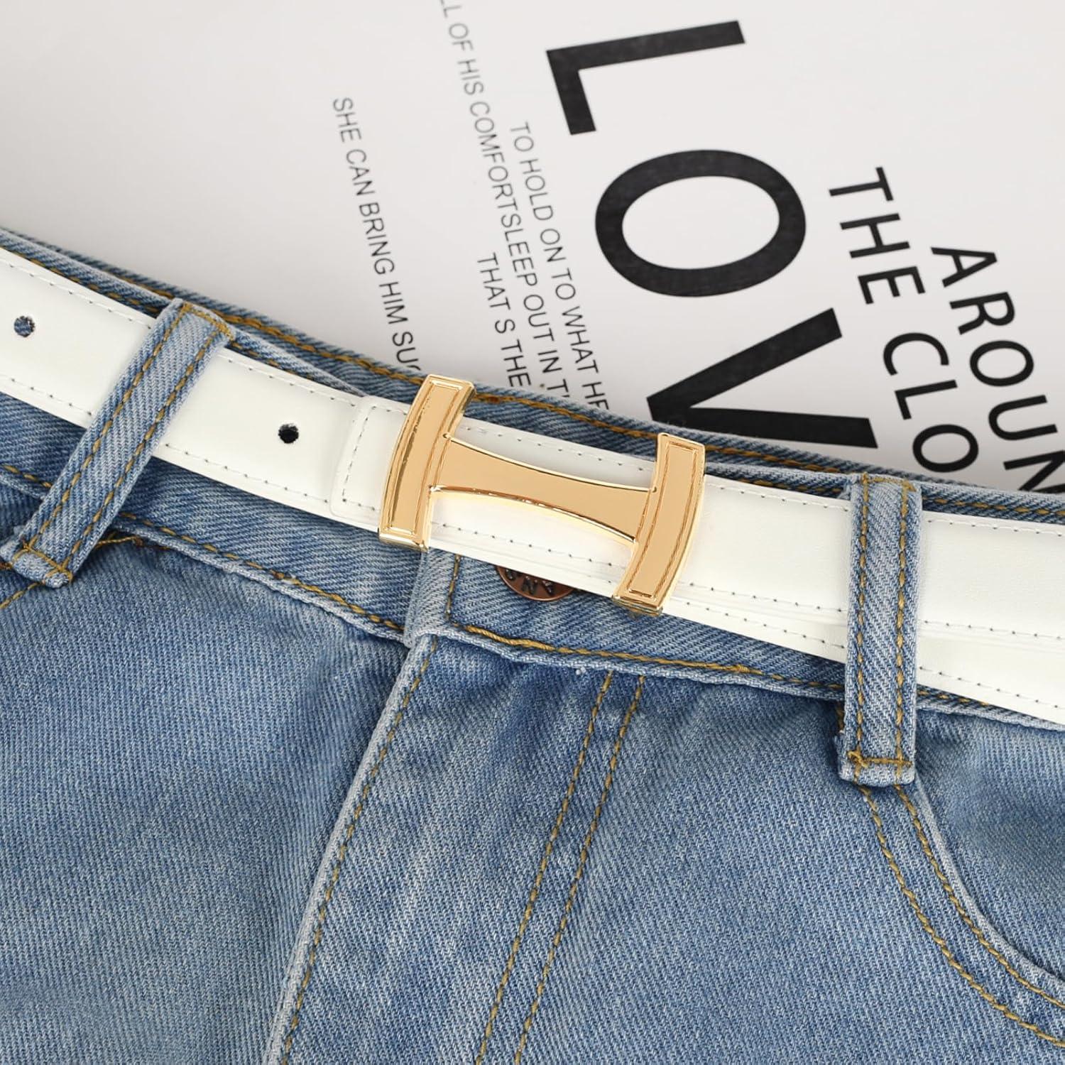 imageEXTREE Gold Buckle Belts for Women Fashion Waist Band Elegant Ladies Belt Gift for WomenIdeal for Dresses JeansDesign Gold Buckle White Leather