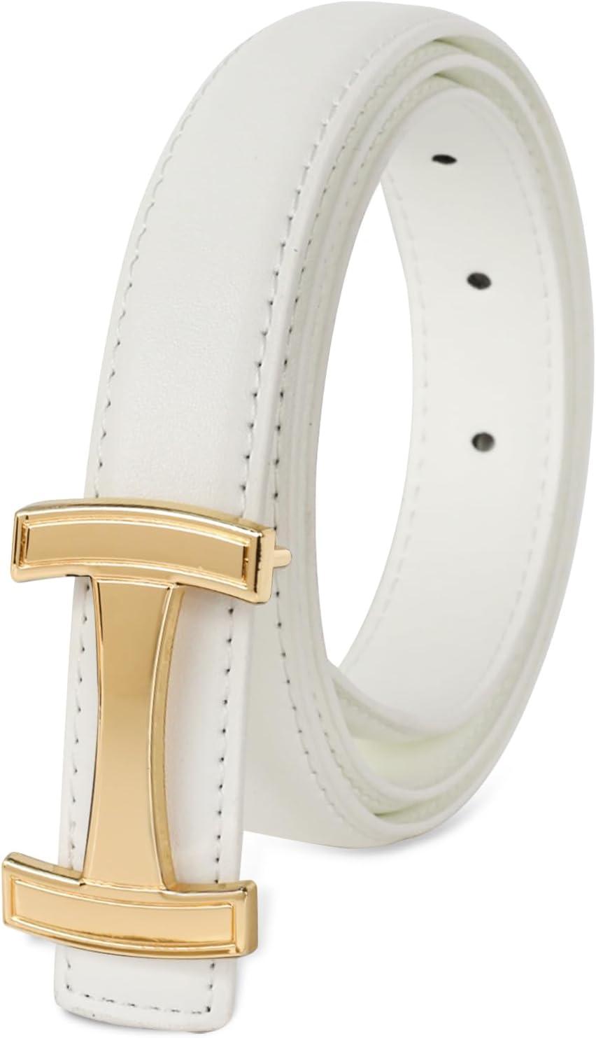 imageEXTREE Gold Buckle Belts for Women Fashion Waist Band Elegant Ladies Belt Gift for WomenIdeal for Dresses JeansDesign Gold Buckle White Leather