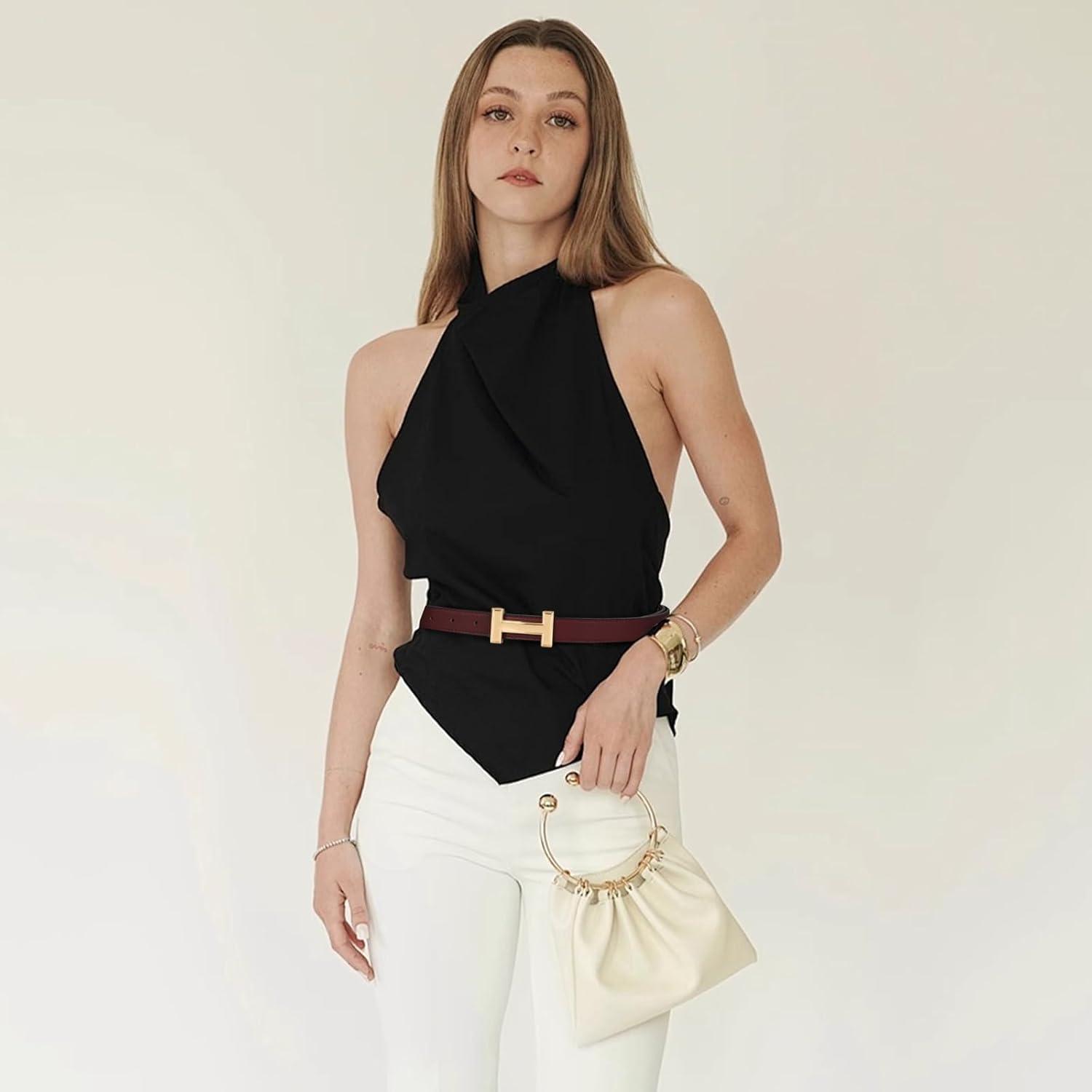 imageEXTREE Gold Buckle Belts for Women Fashion Waist Band Elegant Ladies Belt Gift for WomenIdeal for Dresses JeansGold Buckle Anchor Red