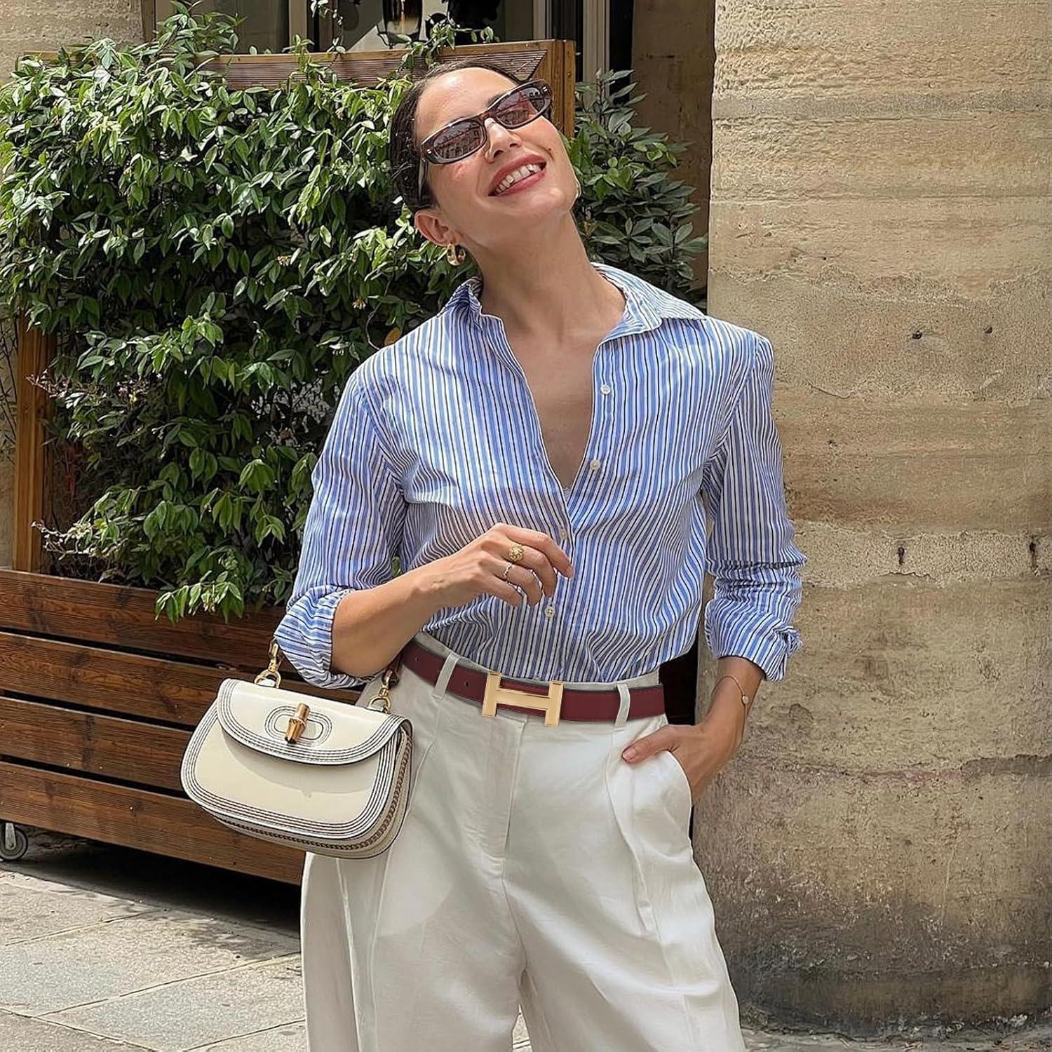 imageEXTREE Gold Buckle Belts for Women Fashion Waist Band Elegant Ladies Belt Gift for WomenIdeal for Dresses JeansGold Buckle Anchor Red