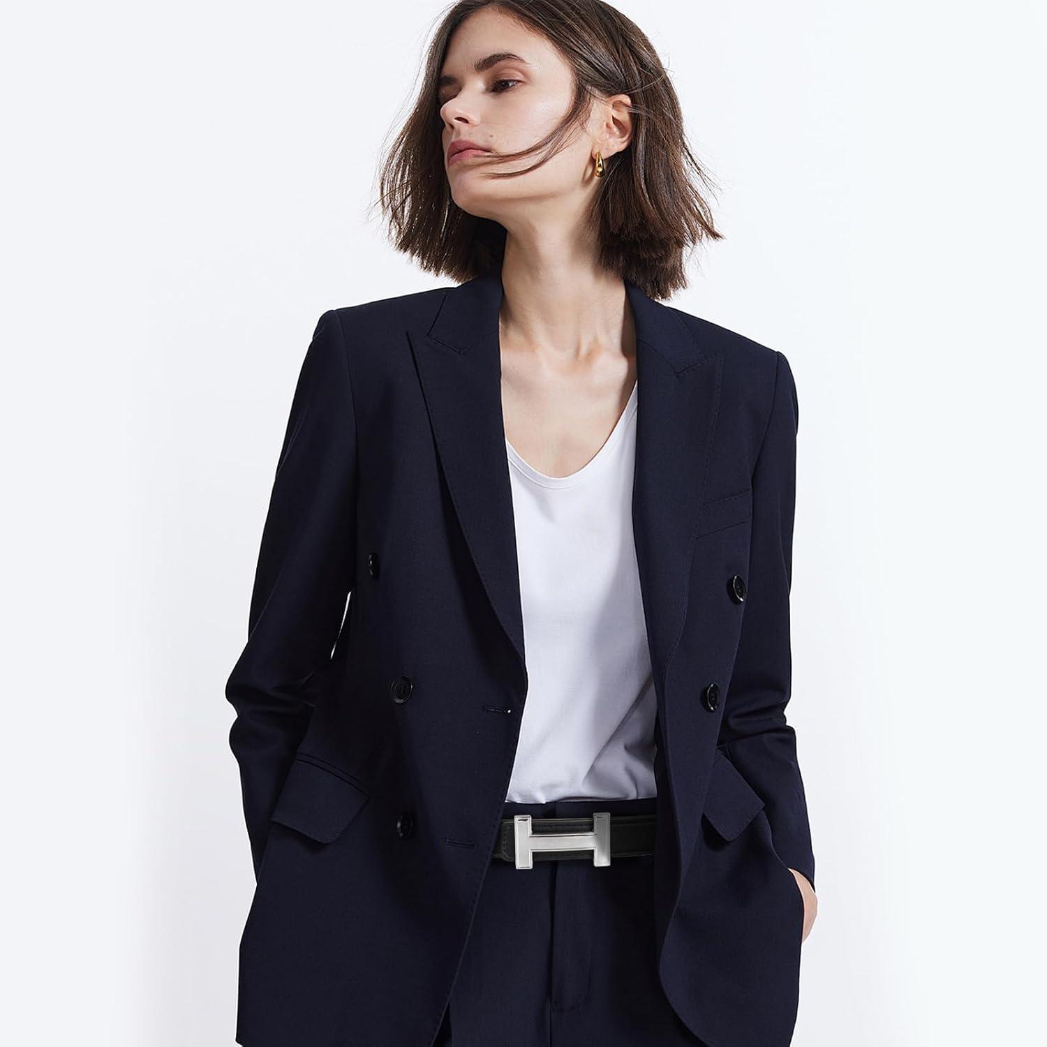 imageEXTREE Gold Buckle Belts for Women Fashion Waist Band Elegant Ladies Belt Gift for WomenIdeal for Dresses JeansSilver Plated Black Leather