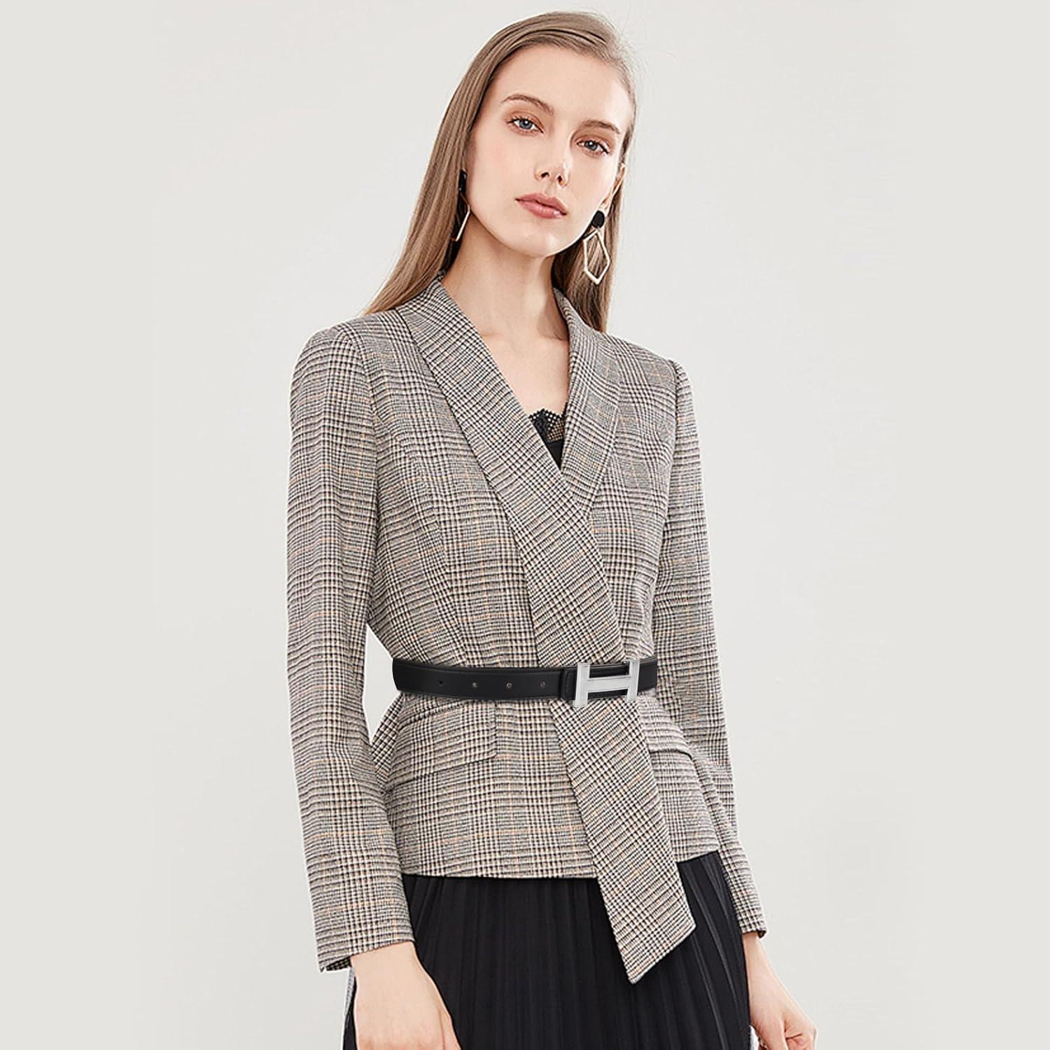 imageEXTREE Gold Buckle Belts for Women Fashion Waist Band Elegant Ladies Belt Gift for WomenIdeal for Dresses JeansSilver Plated Black Leather