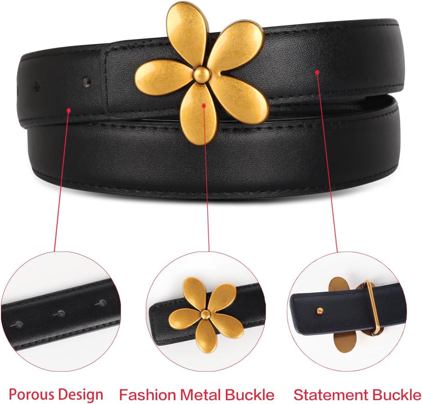 imageEXTREE Gold Buckle Belts for Women Fashion Waist Band Elegant Ladies Belt Gift for WomenIdeal for Dresses JeansVintage Golden Lucky Flower
