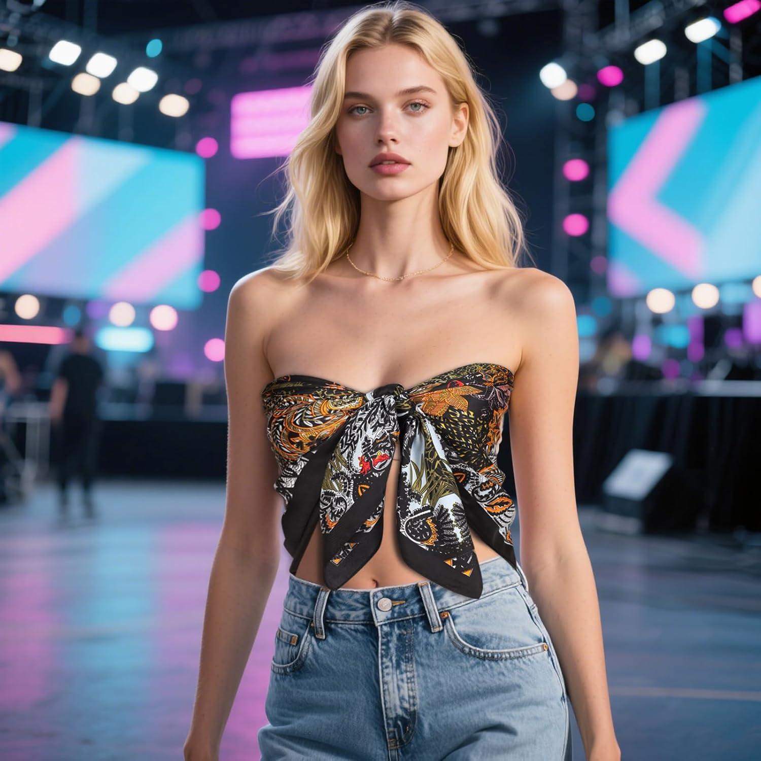 imageEXTREE Luxury Satin Head Scarf 35x35  Silklike Wrap for Women Versatile ShawlSun CoverWrapping Premium Gift for HerBlack Jungle Bush