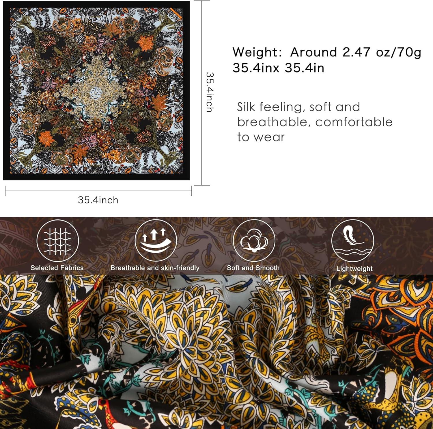 imageEXTREE Luxury Satin Head Scarf 35x35  Silklike Wrap for Women Versatile ShawlSun CoverWrapping Premium Gift for HerBlack Jungle Bush