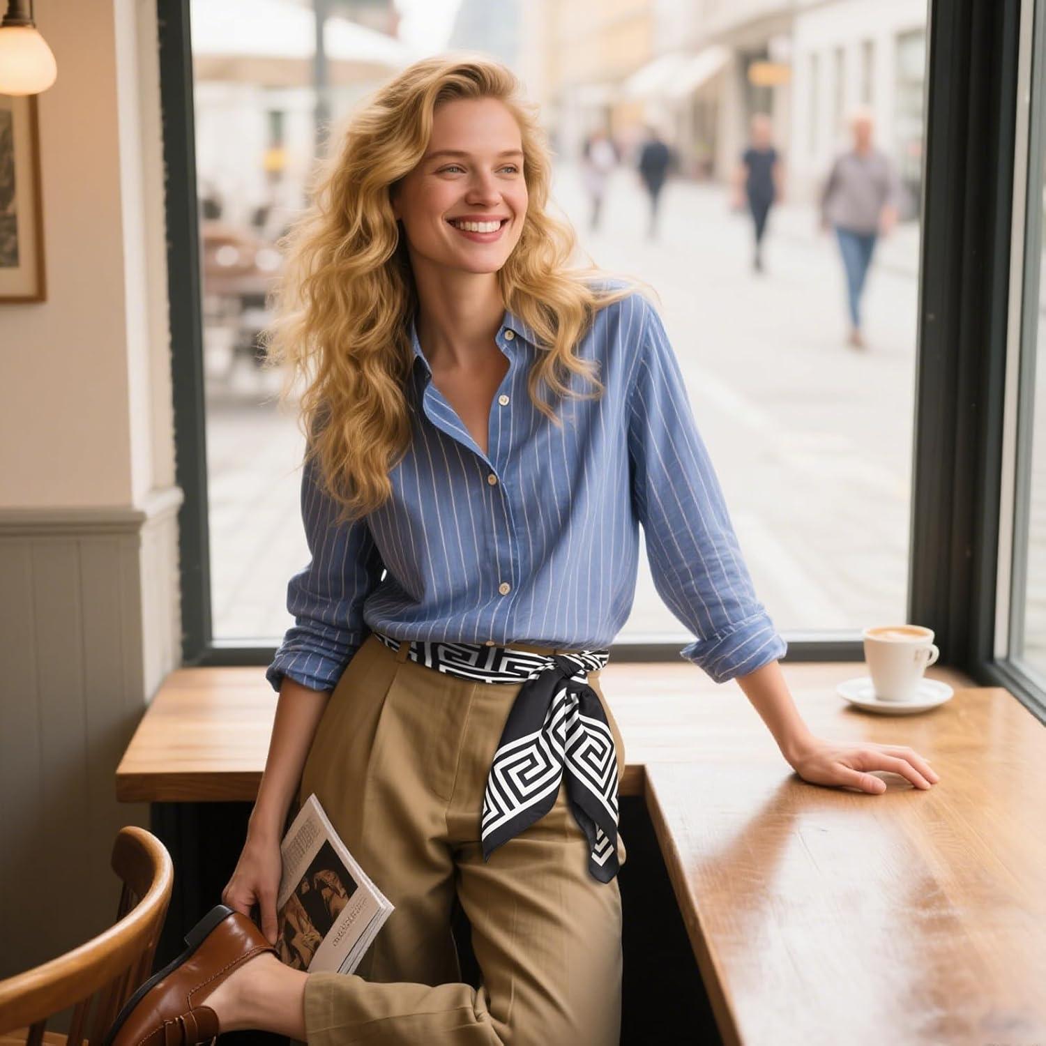 imageEXTREE Luxury Satin Head Scarf 35x35  Silklike Wrap for Women Versatile ShawlSun CoverWrapping Premium Gift for HerBlack and White Huizi Pattern