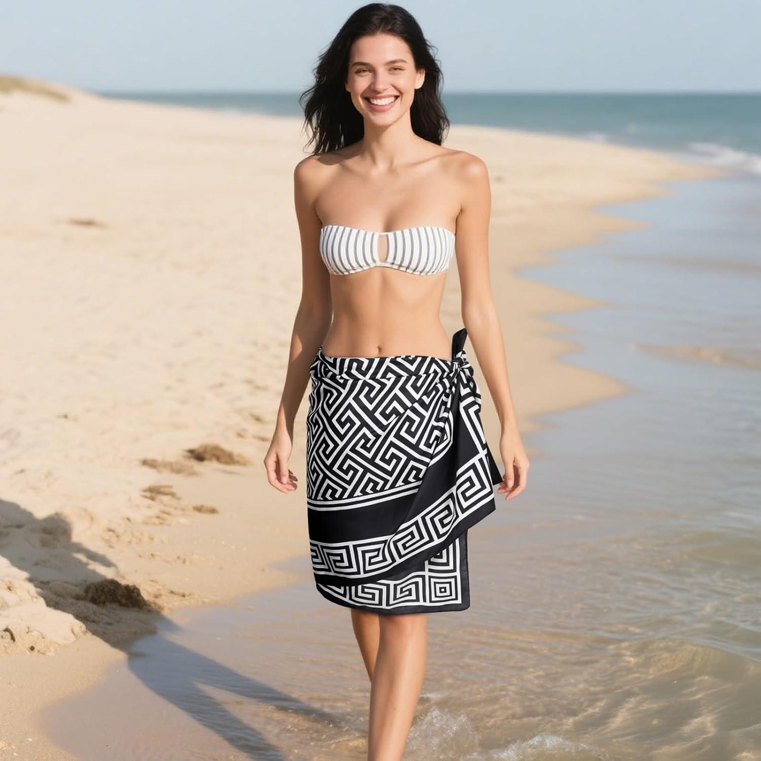 imageEXTREE Luxury Satin Head Scarf 35x35  Silklike Wrap for Women Versatile ShawlSun CoverWrapping Premium Gift for HerBlack and White Huizi Pattern