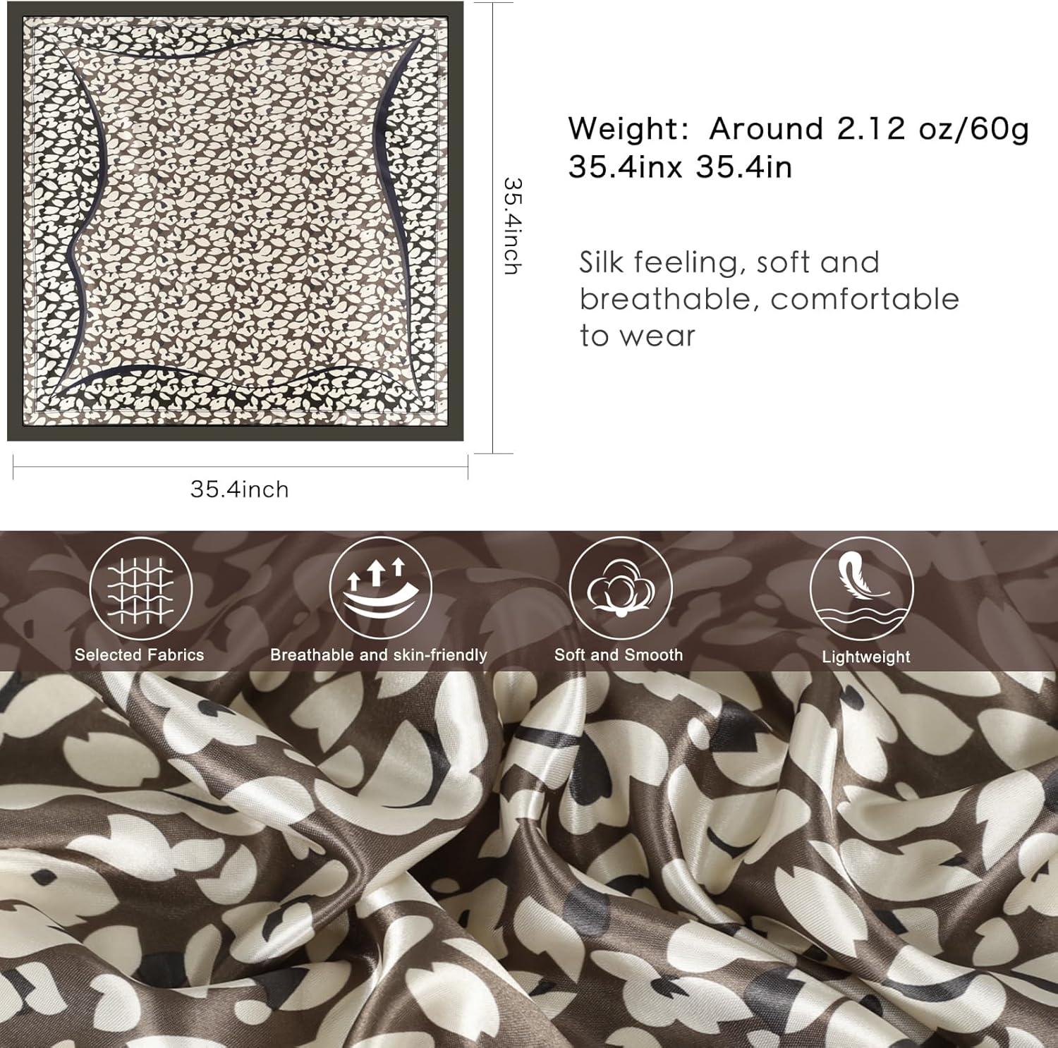 imageEXTREE Luxury Satin Head Scarf 35x35  Silklike Wrap for Women Versatile ShawlSun CoverWrapping Premium Gift for HerBlackedged Leopard Print