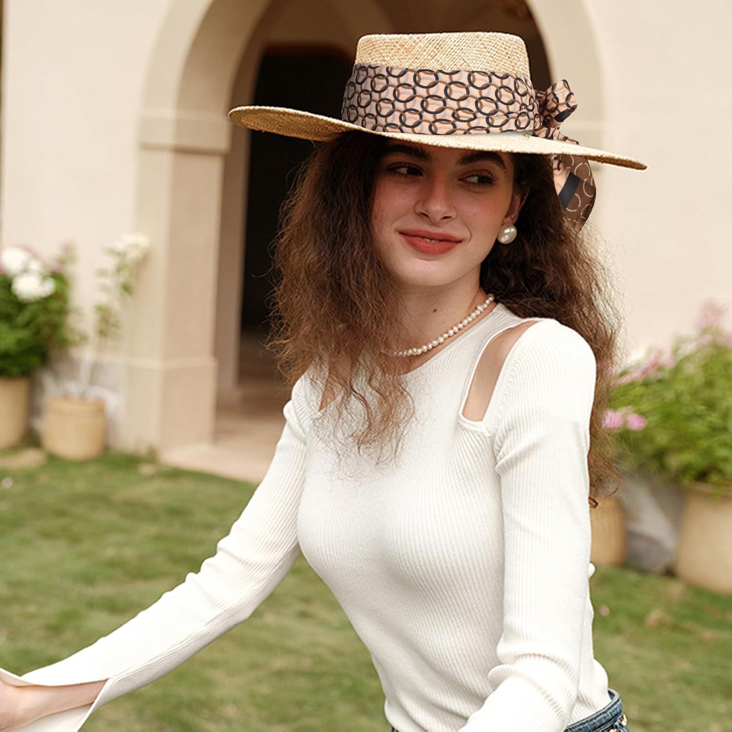 imageEXTREE Luxury Satin Head Scarf 35x35  Silklike Wrap for Women Versatile ShawlSun CoverWrapping Premium Gift for HerBrown Circle Pattern