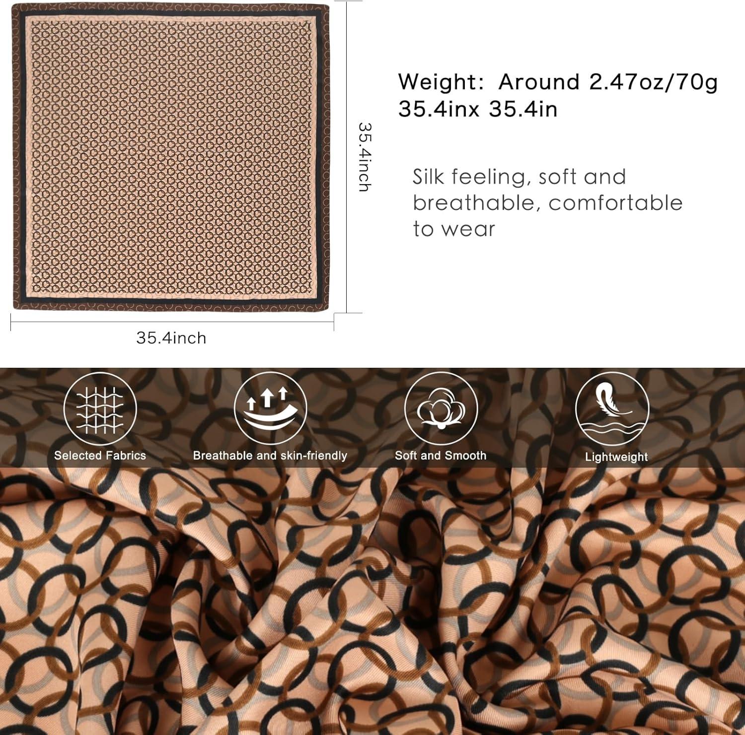 imageEXTREE Luxury Satin Head Scarf 35x35  Silklike Wrap for Women Versatile ShawlSun CoverWrapping Premium Gift for HerBrown Circle Pattern