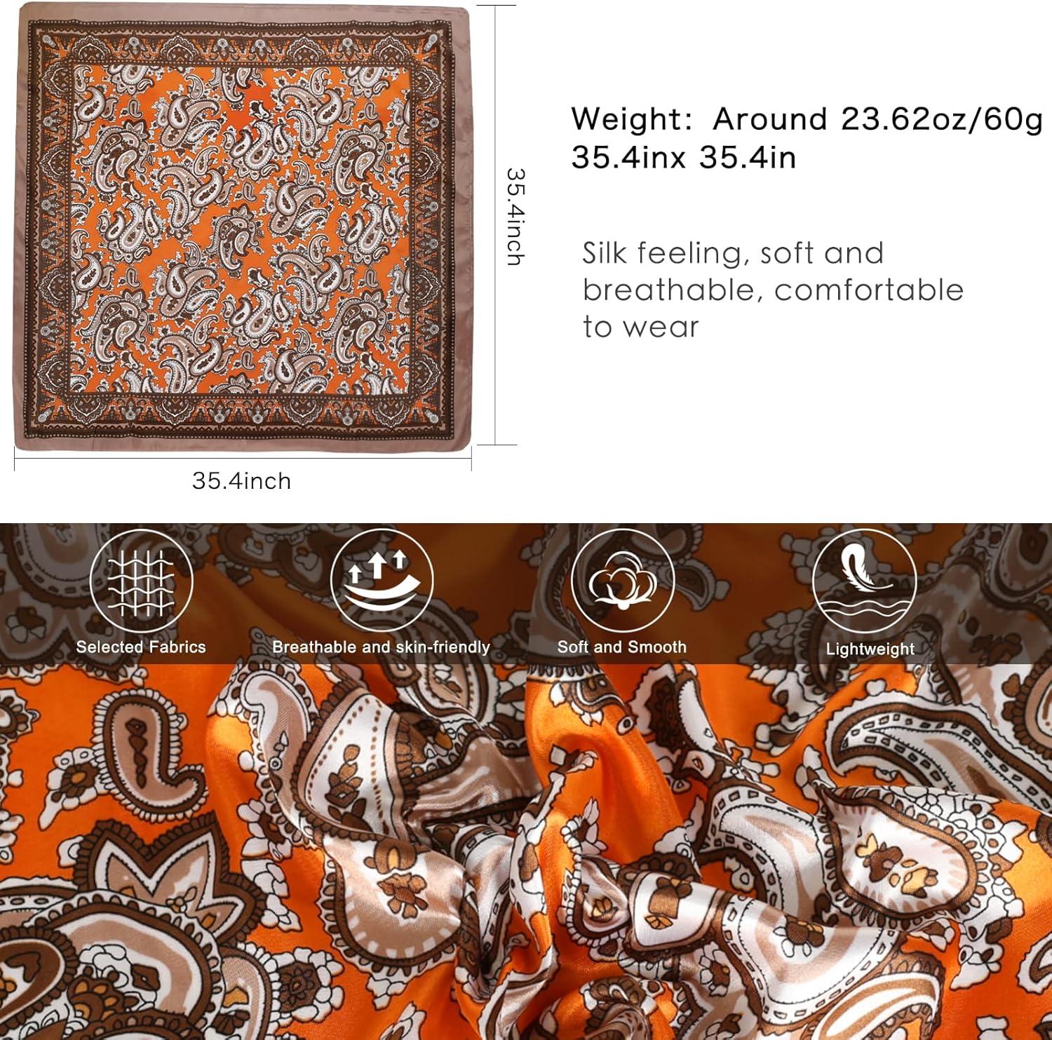 imageEXTREE Luxury Satin Head Scarf 35x35  Silklike Wrap for Women Versatile ShawlSun CoverWrapping Premium Gift for HerDouble Cashew Orange