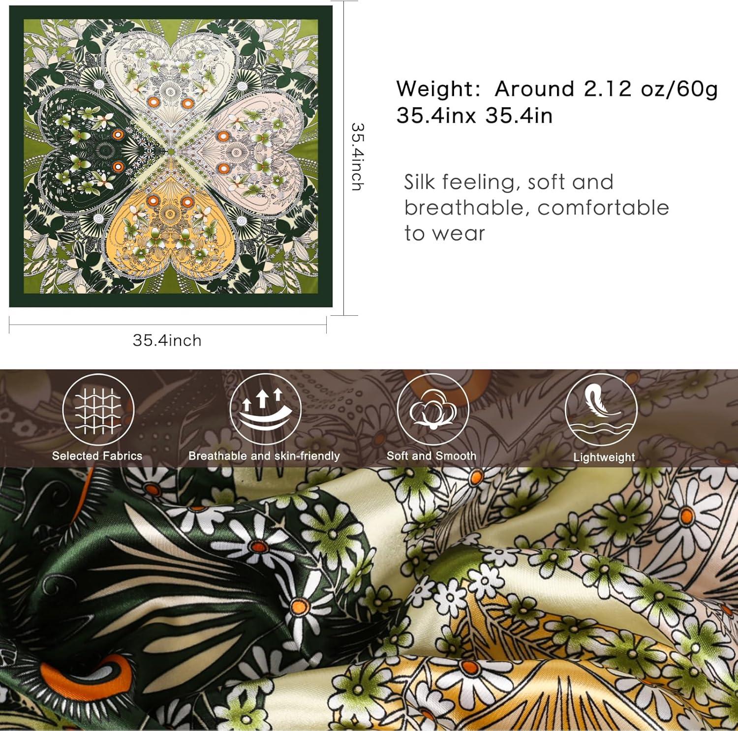 imageEXTREE Luxury Satin Head Scarf 35x35  Silklike Wrap for Women Versatile ShawlSun CoverWrapping Premium Gift for HerGreen Jungle
