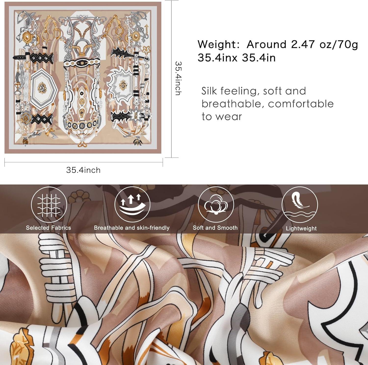 imageEXTREE Luxury Satin Head Scarf 35x35  Silklike Wrap for Women Versatile ShawlSun CoverWrapping Premium Gift for HerKhaki