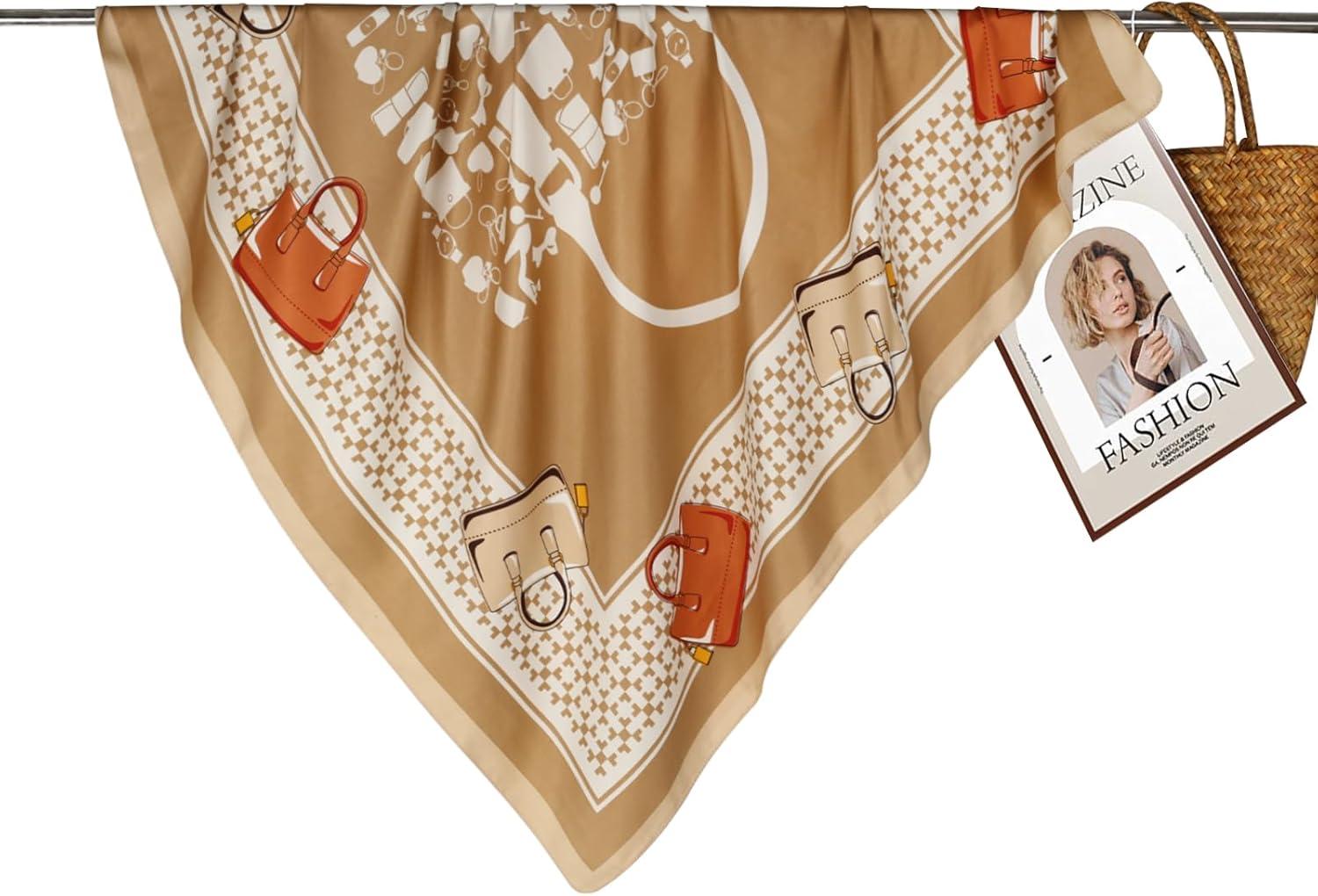 imageEXTREE Luxury Satin Head Scarf 35x35  Silklike Wrap for Women Versatile ShawlSun CoverWrapping Premium Gift for HerLuxury Champagne