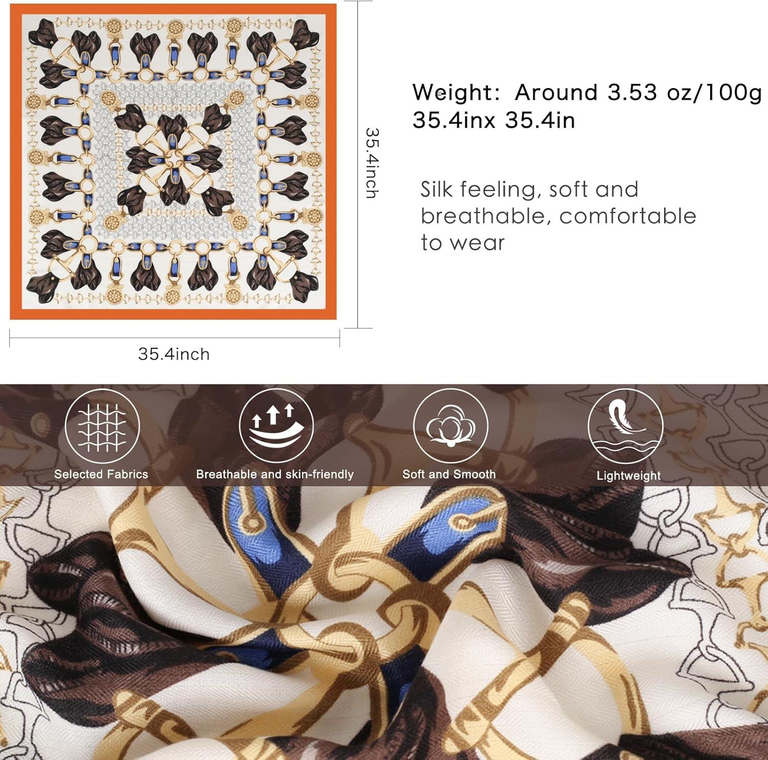 imageEXTREE Luxury Satin Head Scarf 35x35  Silklike Wrap for Women Versatile ShawlSun CoverWrapping Premium Gift for HerOrange and White Saddle Buckle