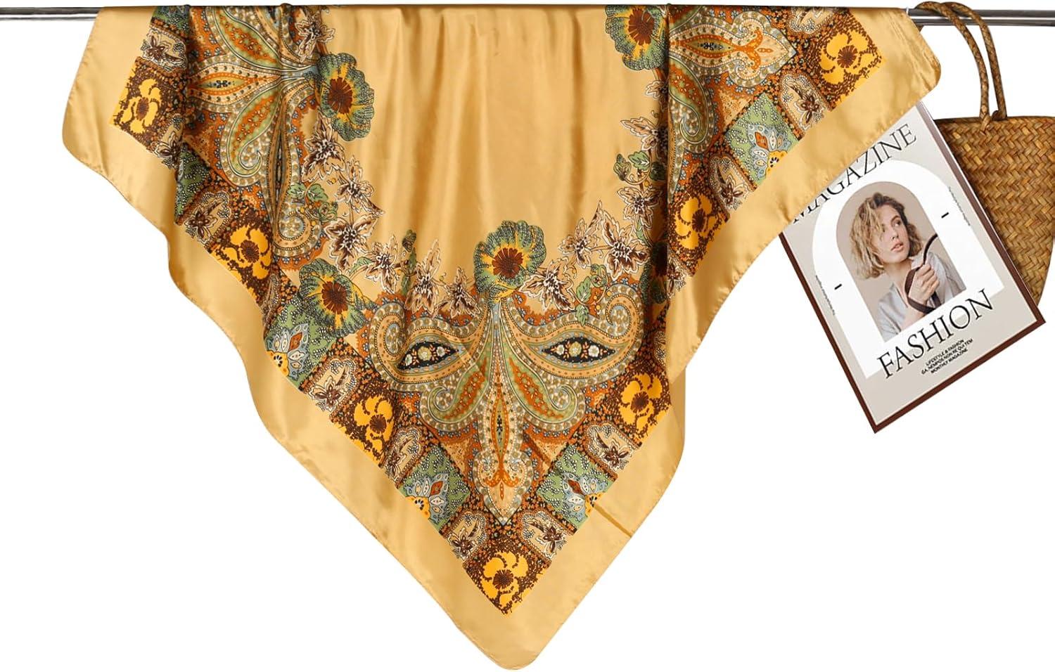 imageEXTREE Luxury Satin Head Scarf 35x35  Silklike Wrap for Women Versatile ShawlSun CoverWrapping Premium Gift for HerTurmeric