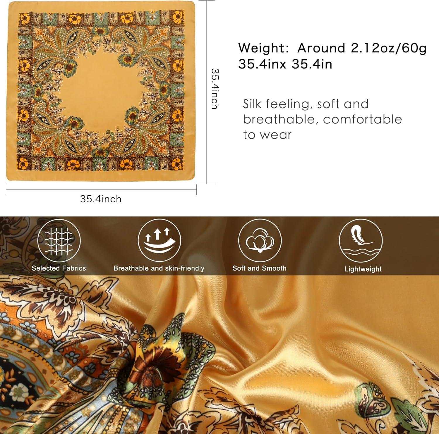 imageEXTREE Luxury Satin Head Scarf 35x35  Silklike Wrap for Women Versatile ShawlSun CoverWrapping Premium Gift for HerTurmeric