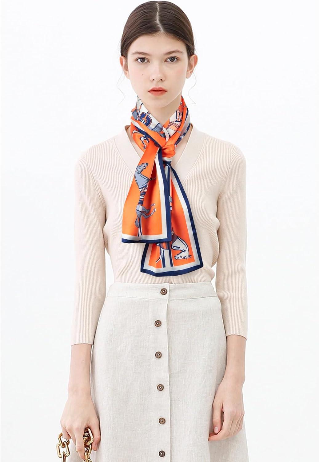 imageEXTREE Satin Scarf Mulberry Silk Printed Head Wrap Hair Band 7quotquot x 59quotquotA001