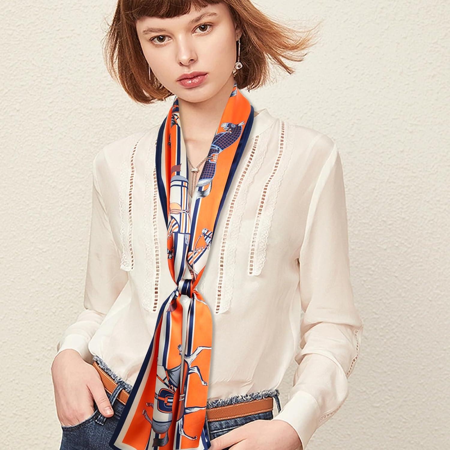 imageEXTREE Satin Scarf Mulberry Silk Printed Head Wrap Hair Band 7quotquot x 59quotquotA001