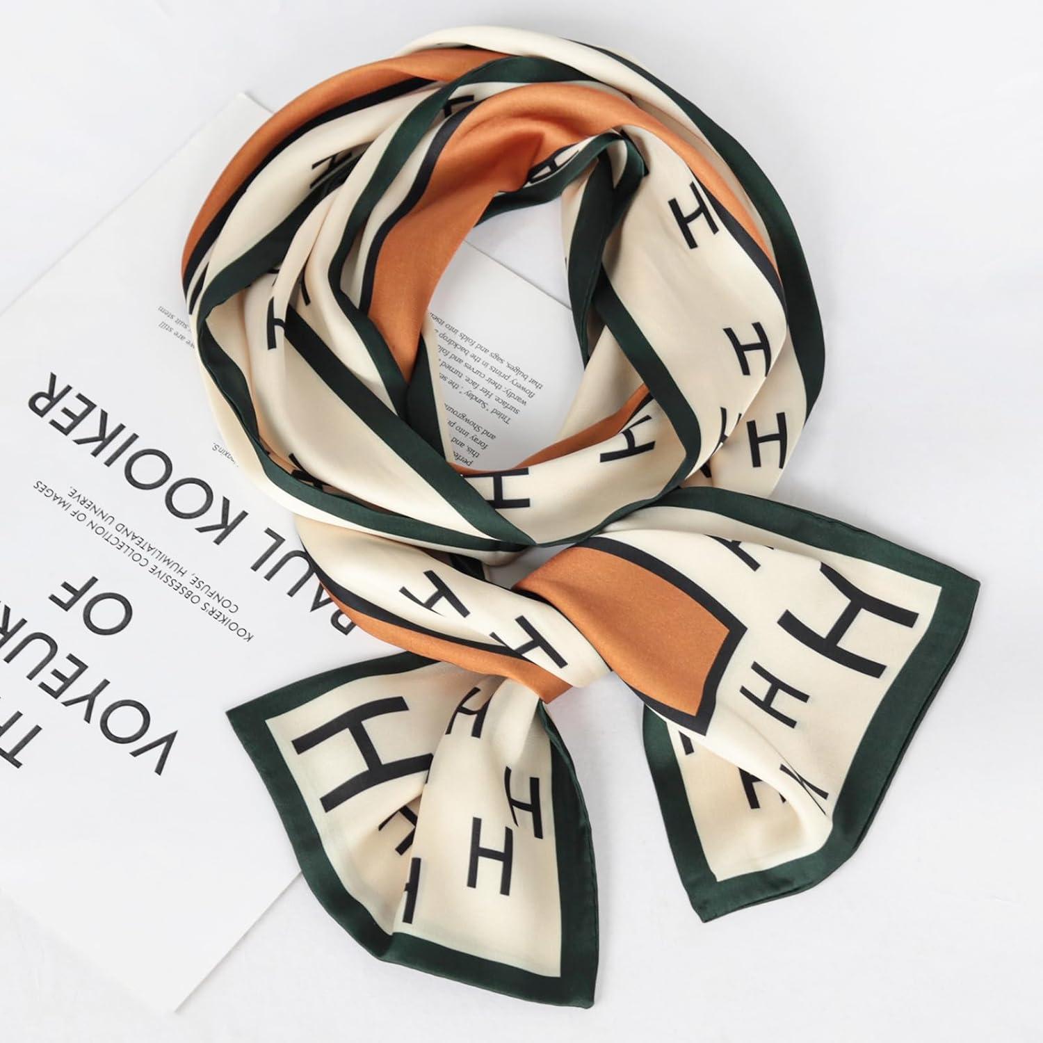 imageEXTREE Satin Scarf Mulberry Silk Printed Head Wrap Hair Band 7quotquot x 59quotquotA002