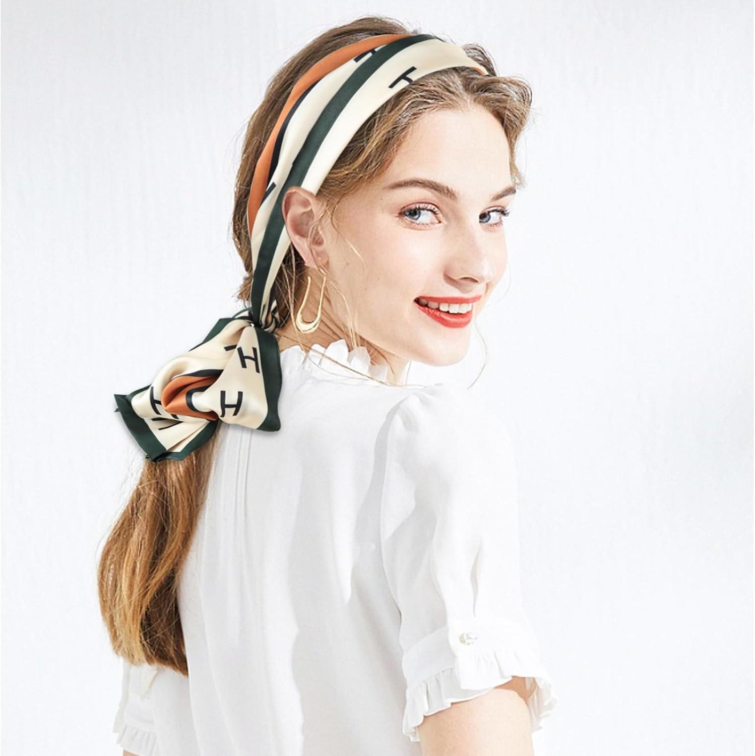 imageEXTREE Satin Scarf Mulberry Silk Printed Head Wrap Hair Band 7quotquot x 59quotquotA002