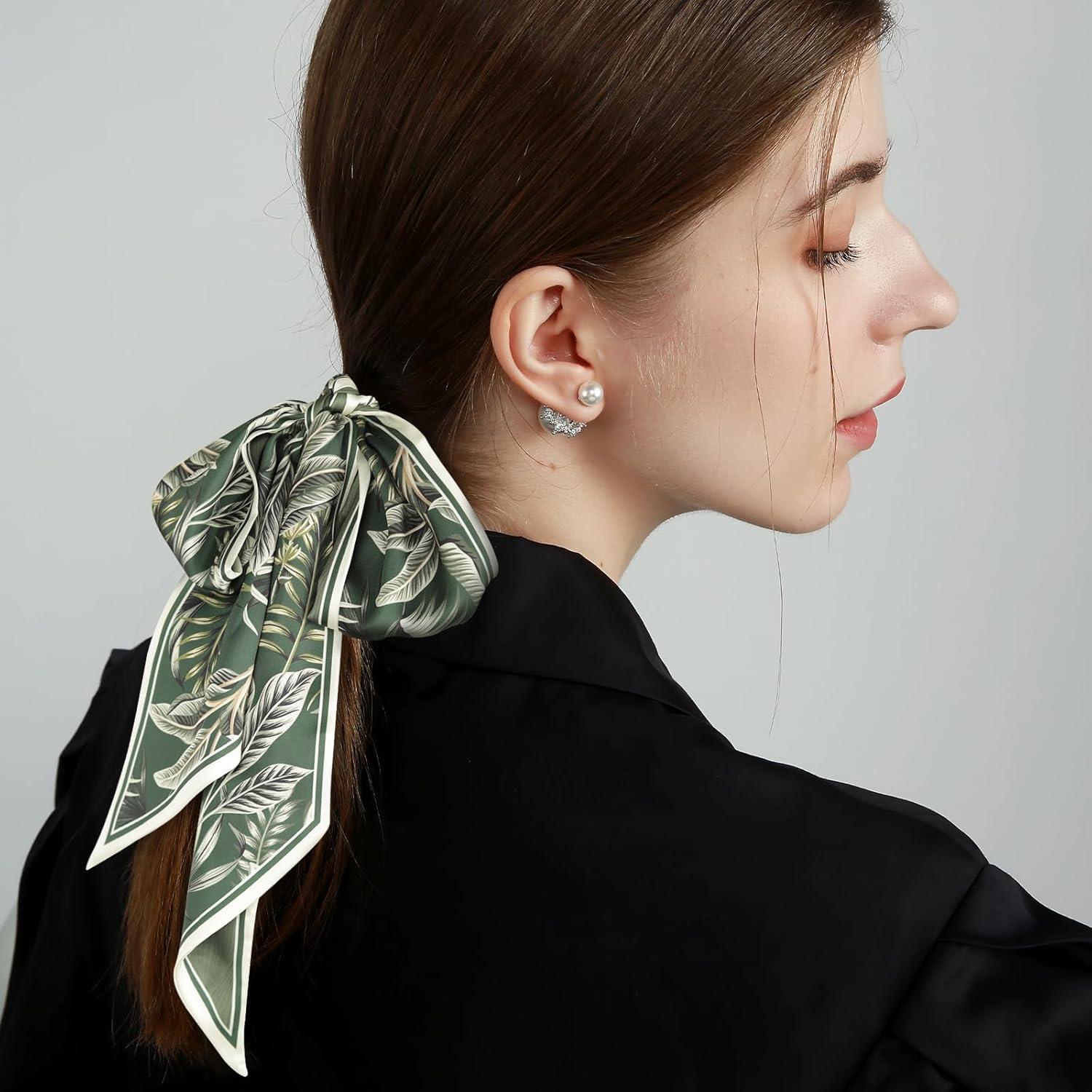 imageEXTREE Satin Scarf Mulberry Silk Printed Head Wrap Hair Band 7quotquot x 59quotquotA006