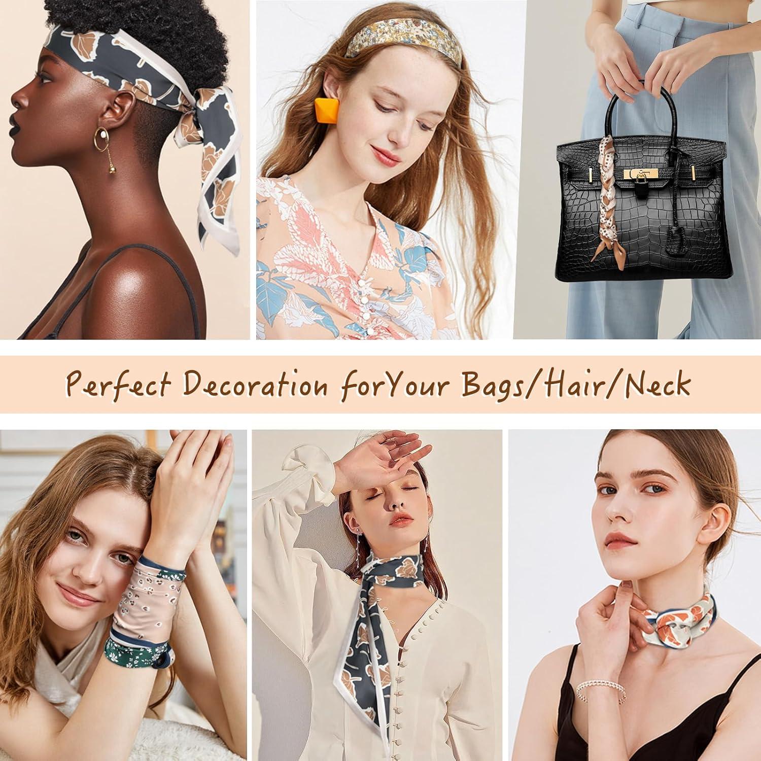 imageEXTREE Satin Scarf Mulberry Silk Printed Head Wrap Hair Band 7quotquot x 59quotquotA007